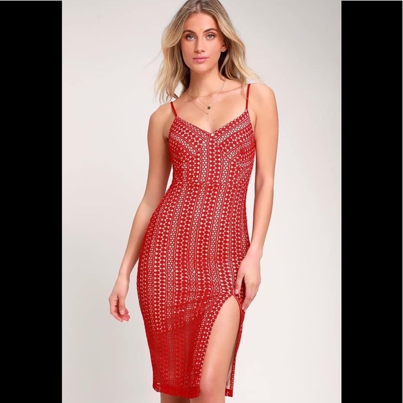 Lulus Dresses & Skirts - LULU’S‎ NEW WITH TAGS crochet LACE strapped sexy siren red evening cocktail